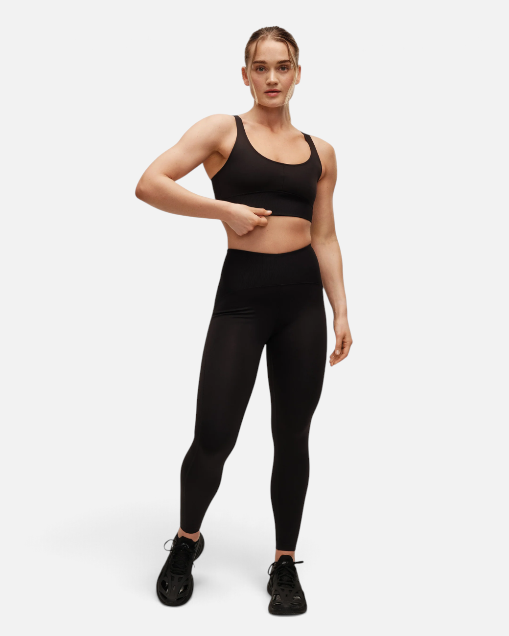 greenyogashop Brace Rib High Waist Leggings in Schwarz mit geripptem Bund und figurbetonender Passform