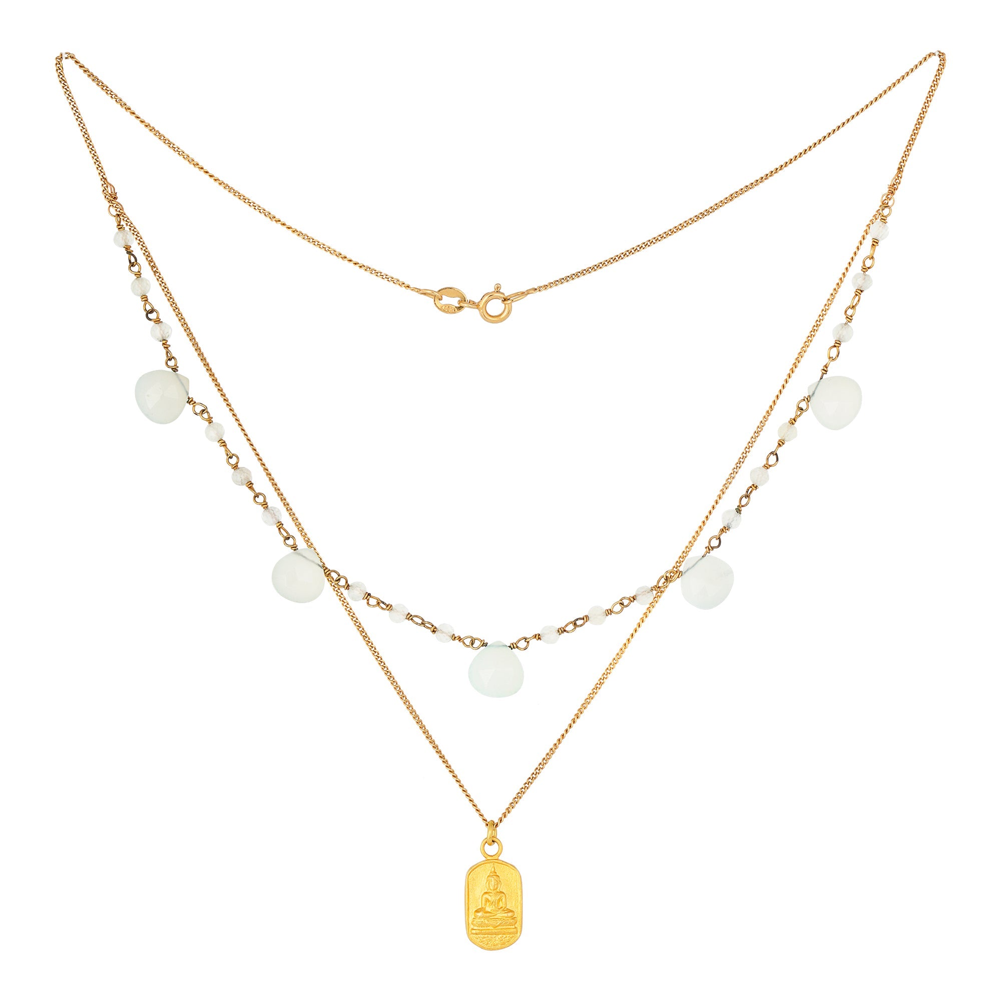 Glücksbringer Layering-Choker, Buddha & Amazonit - Gold