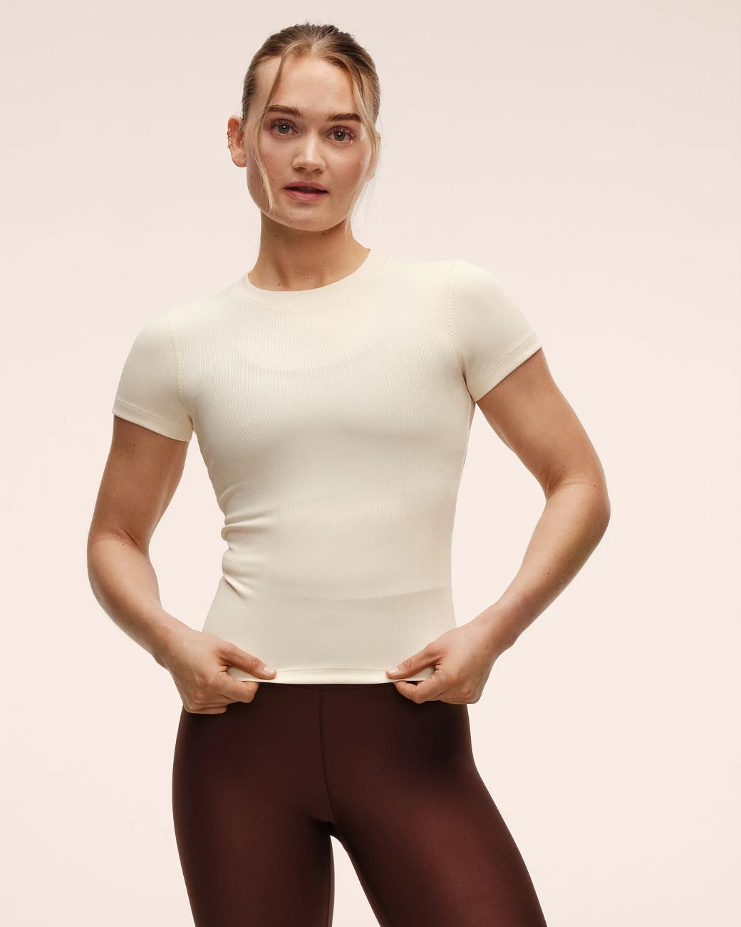Casall Defined Rib Tee - Cream
