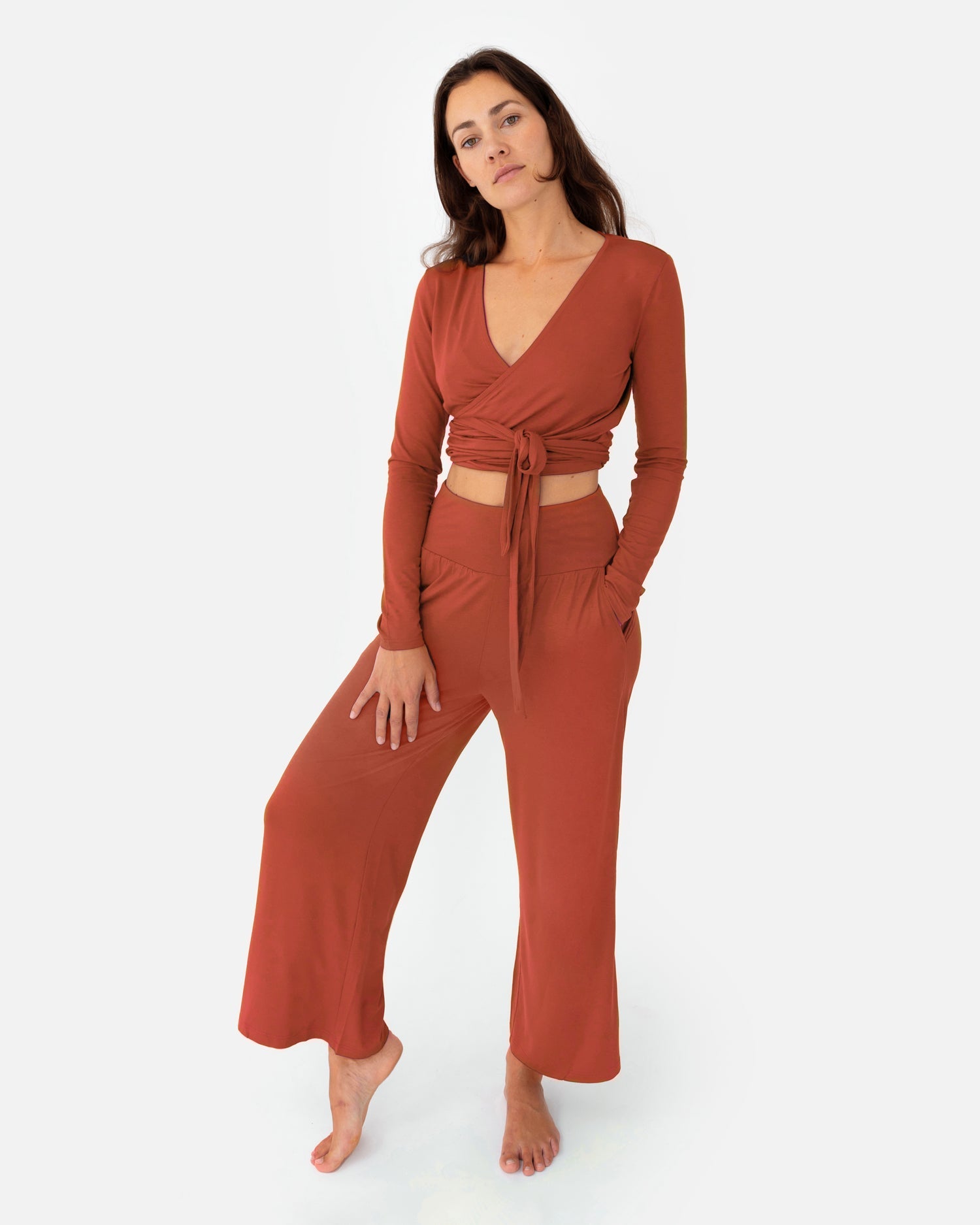 Amina Wrap Top Burnt Sienna – Model Full Shot – Lotuscrafts