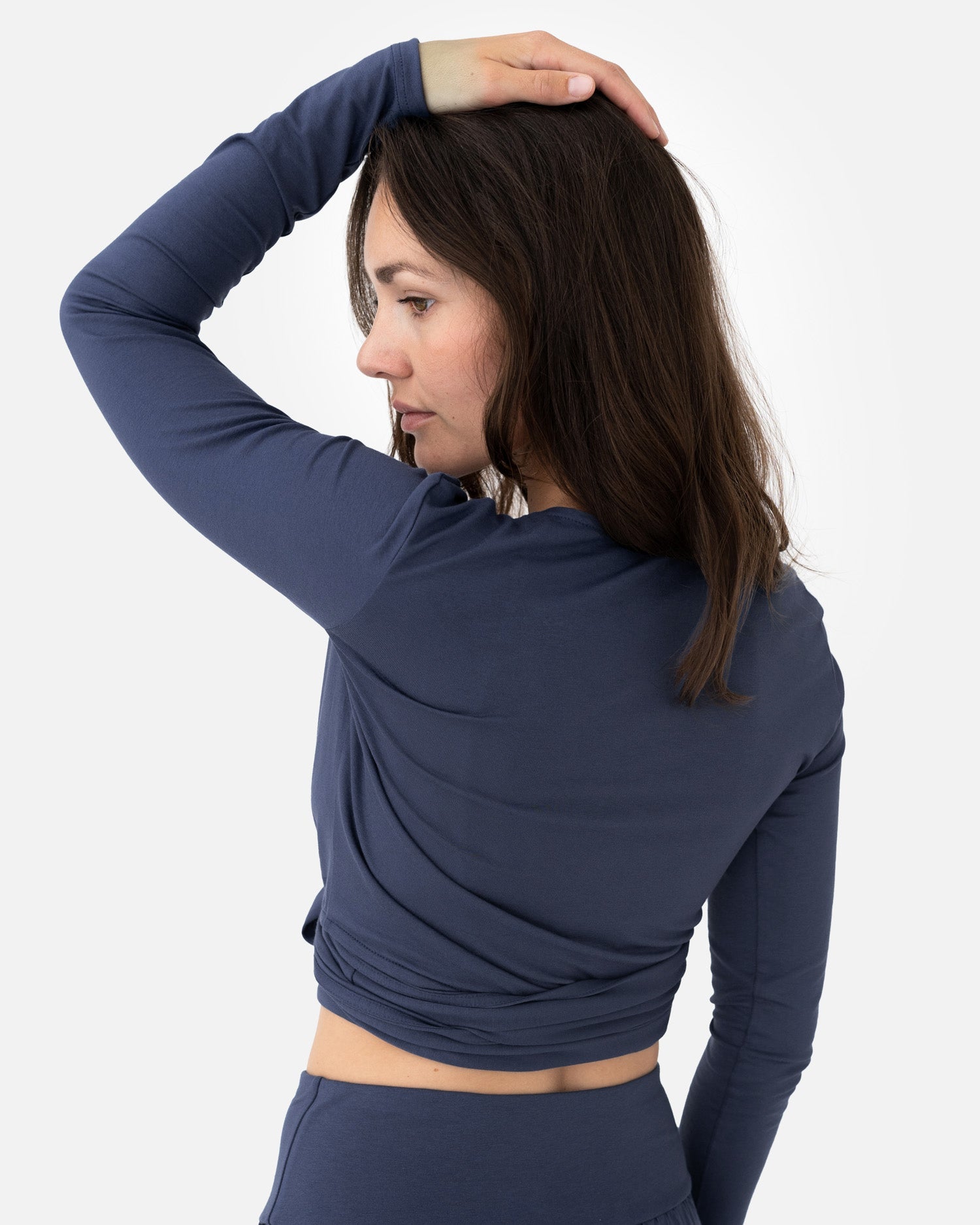 Amina Wrap Top Midnight Blue – Model Back – Lotuscrafts