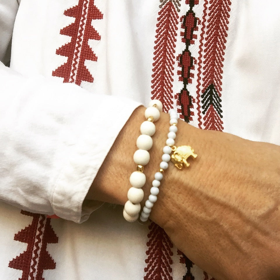 Handmala-Set, Indian Elephant Gold, Chalcedon & Achat