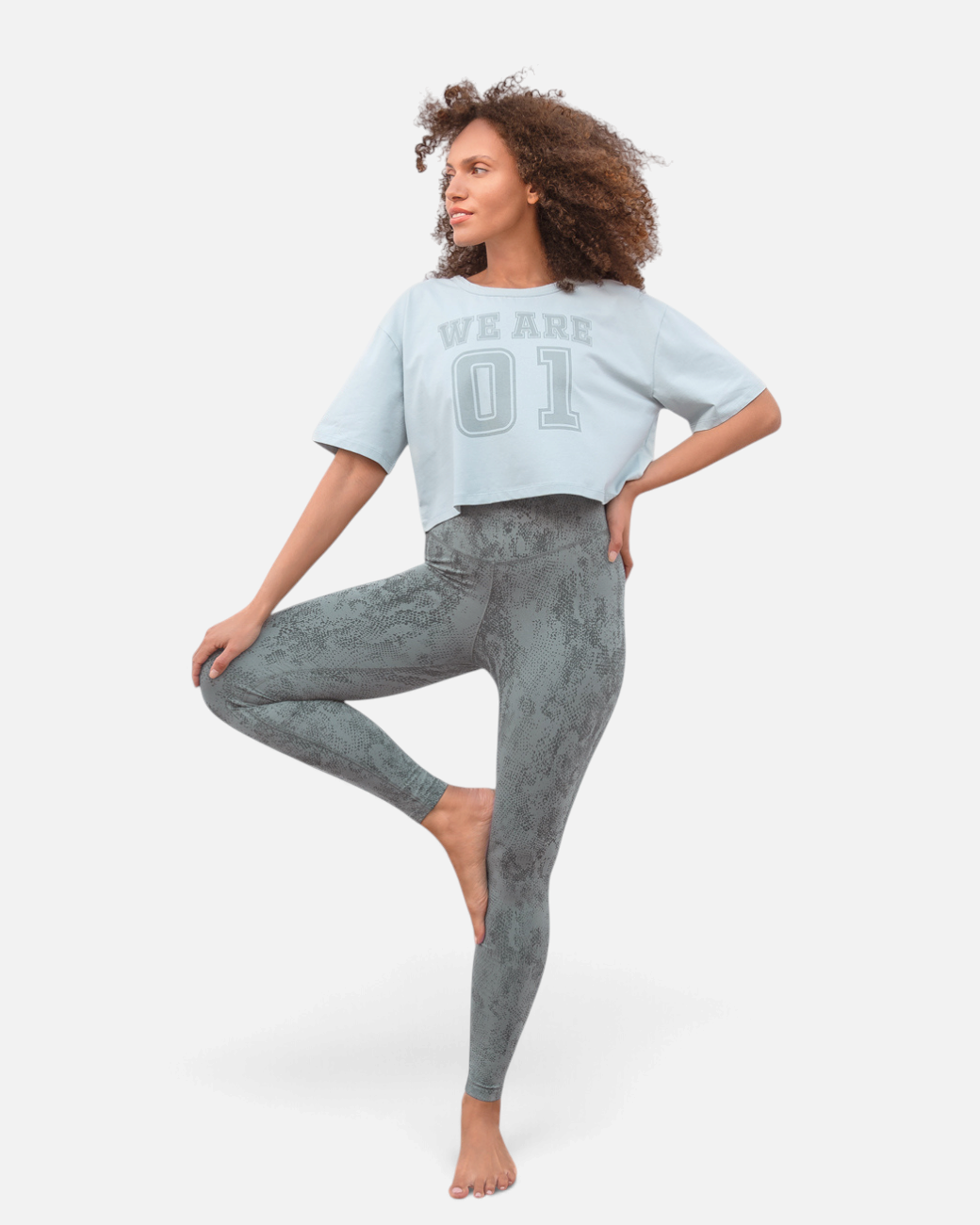 greenyogashop Leggings Sumatra Snake in Agave aus Bio-Baumwolle mit Schlangenmuster für Yoga und Freizeit