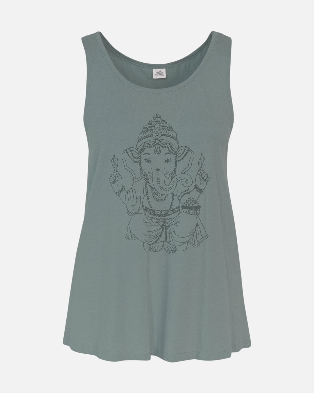 greenyogashop Top Ganesha in Agave, entspanntes Tanktop aus TENCEL und Bio-Baumwolle mit Ganesha-Print