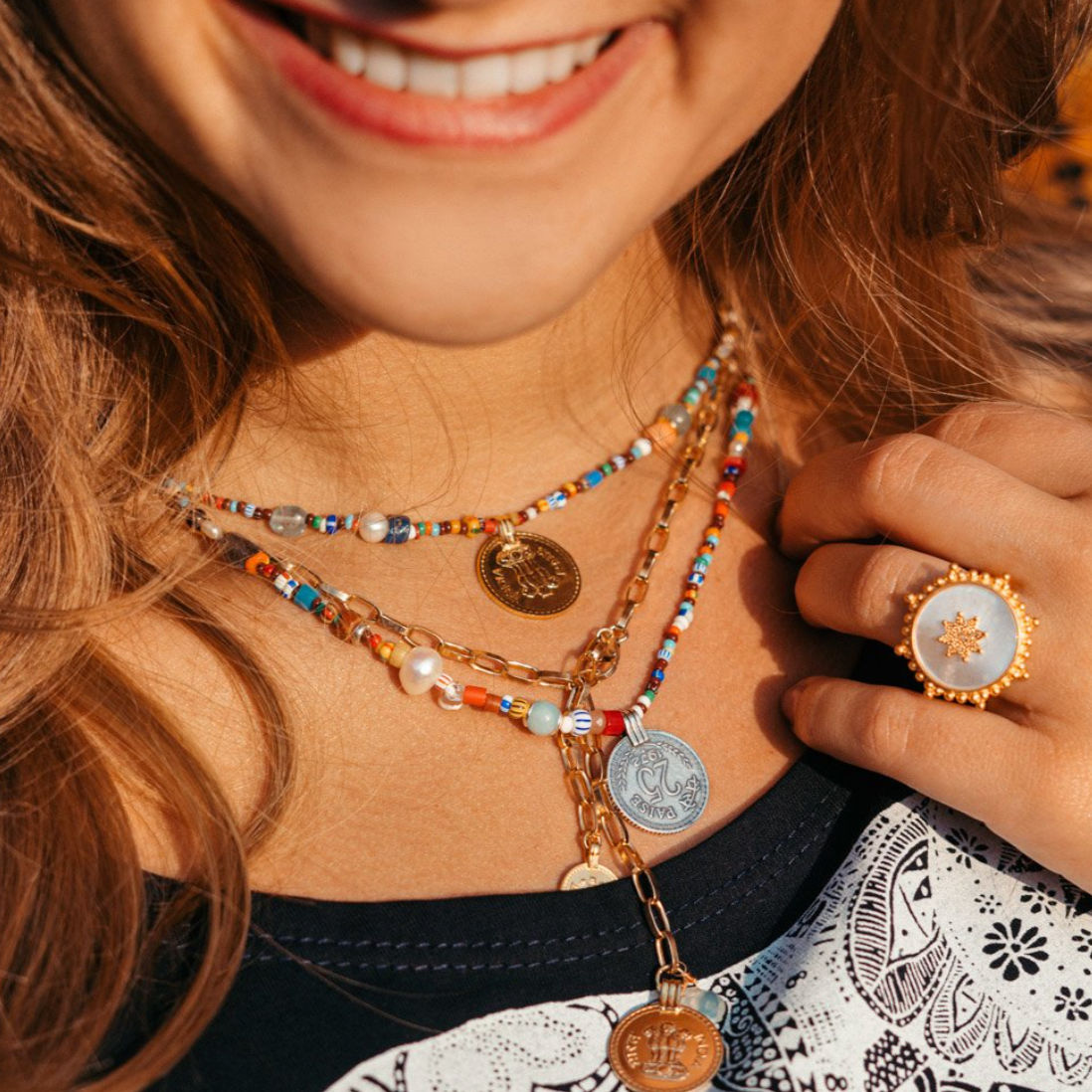 Bunte Choker-Kette Afrika Münze Gold – Styling am Hals – Hoffnungsträger
