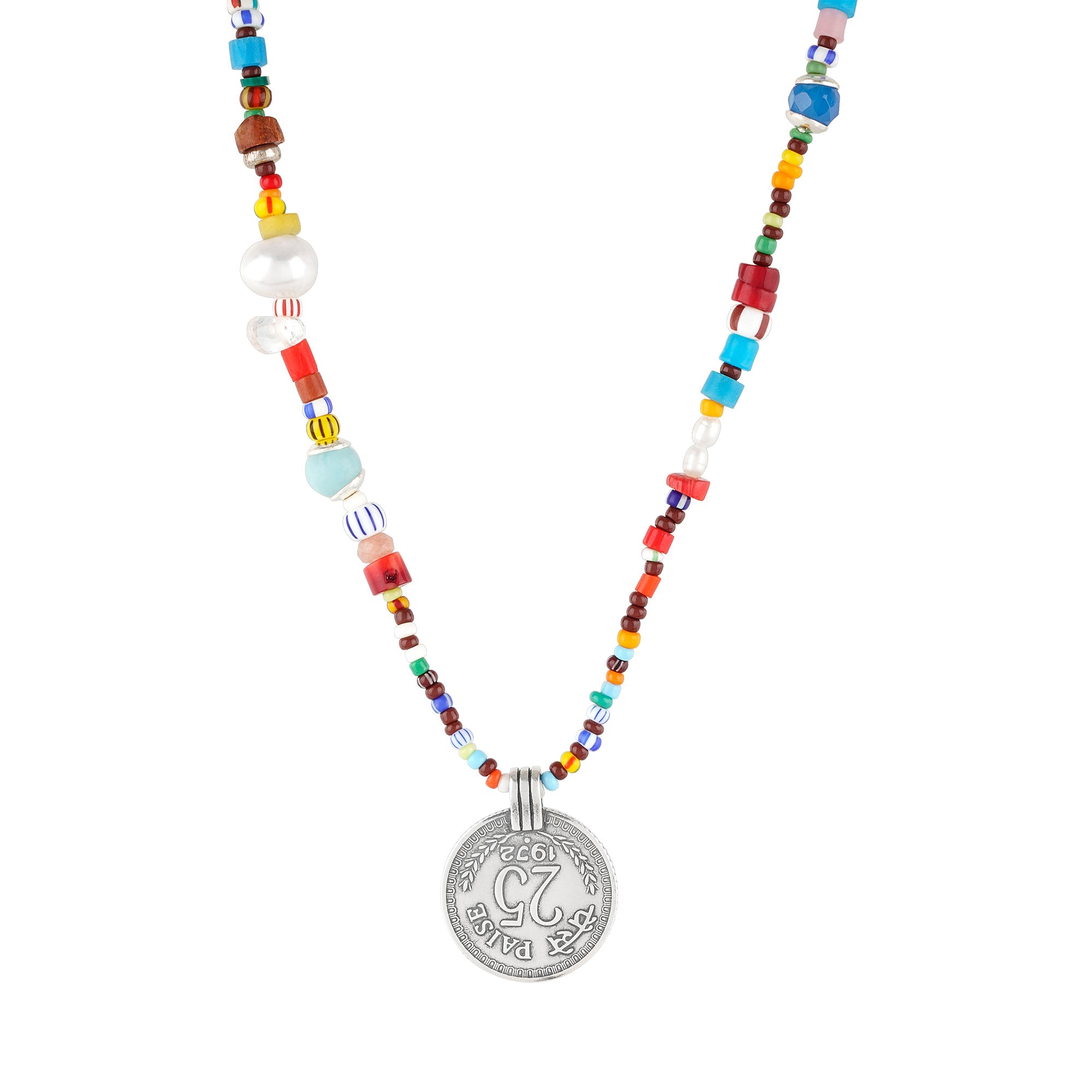 Bunte Choker-Kette Afrika Münze Silber – Styling am Hals – Hoffnungsträger