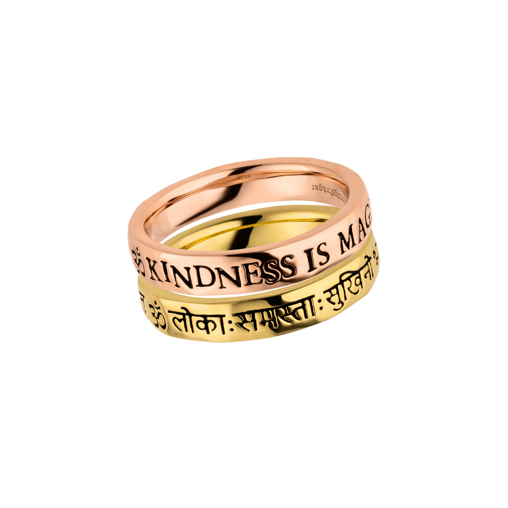 Mantra Wunschring-Doppel Kindness is Magic Roségold – Detail Mantra Gravur – Hoffnungsträger
