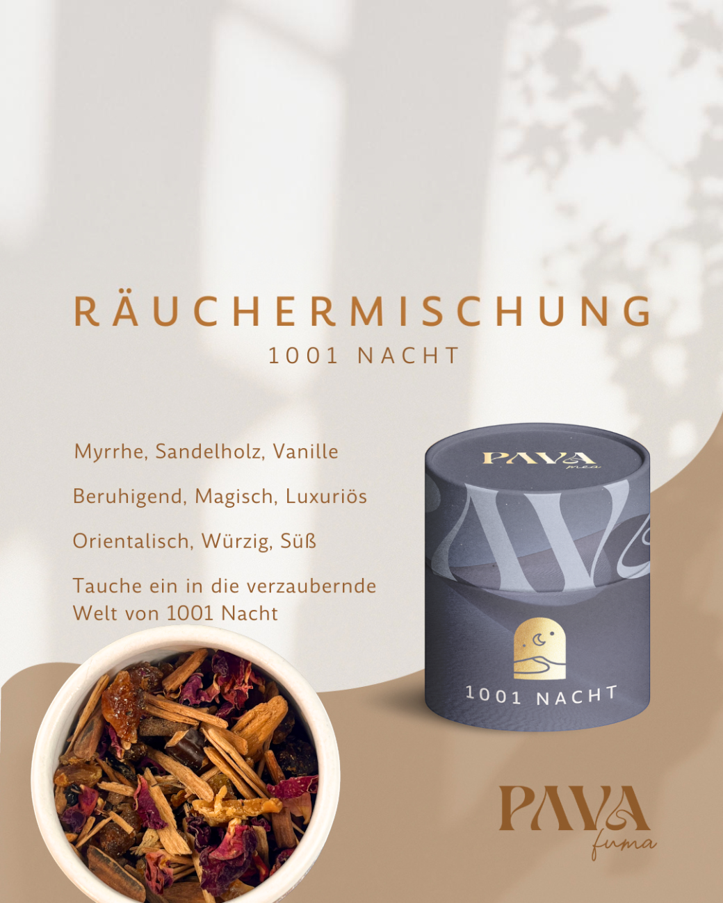 greenyogashop 1001 Nacht Räuchermischung mit Vanille, Myrrhe und Sandelholz in einer runden Dose