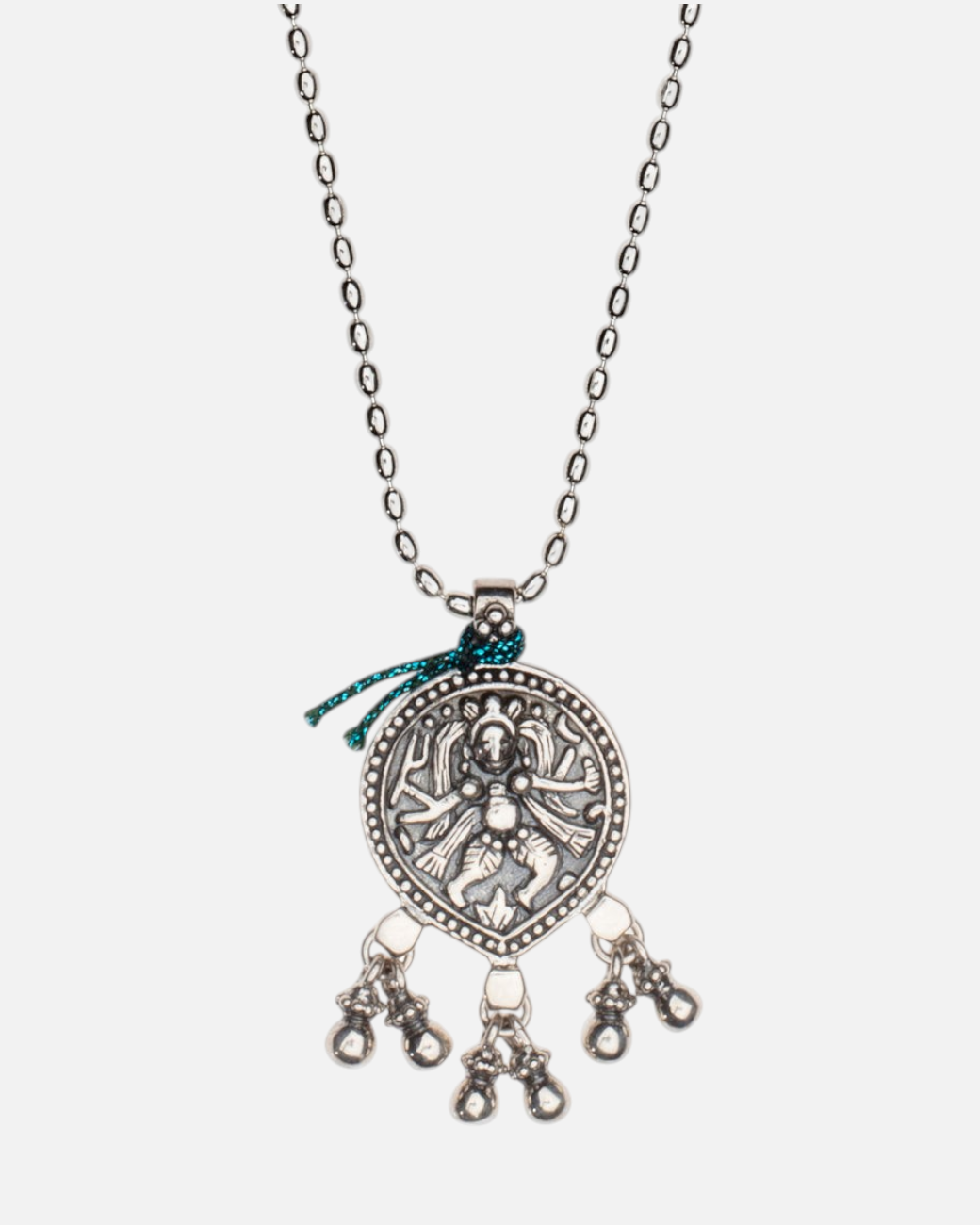 greenyogashop Shiva-Kette aus 925er Sterlingsilber mit tanzendem Shiva-Anhänger und kleinen silbernen Glöckchen