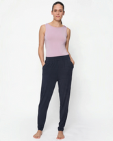 greenyogashop Yogahose mit weitem Bein in Midnight Blue aus weicher Bambusviskose für Yoga und Pilates