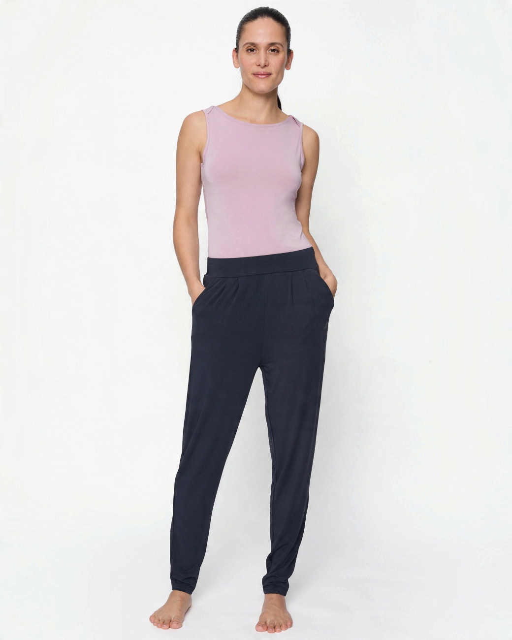 greenyogashop Yogahose mit weitem Bein in Midnight Blue aus weicher Bambusviskose für Yoga und Pilates