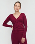 greenyogashop Wickeljacke in Bordeaux aus weichem Bambus-Viskose-Mix mit langem Arm und V-Ausschnitt