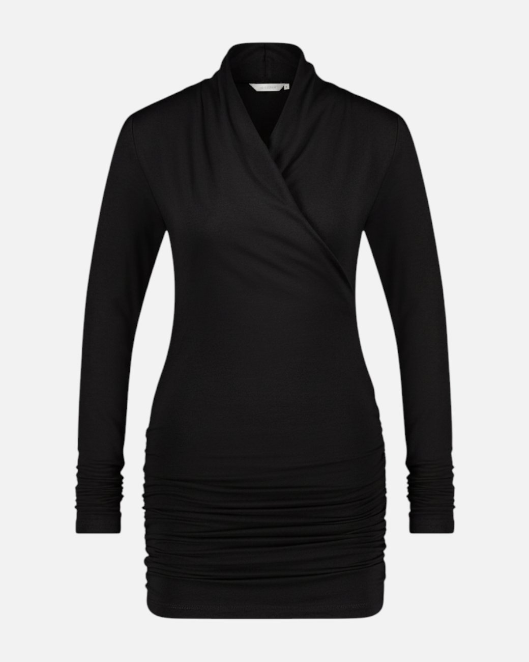 greenyogashop Good Karma Langarmshirt in Onyx Schwarz mit Wickeloptik, taillierter Passform und gerafften Seiten