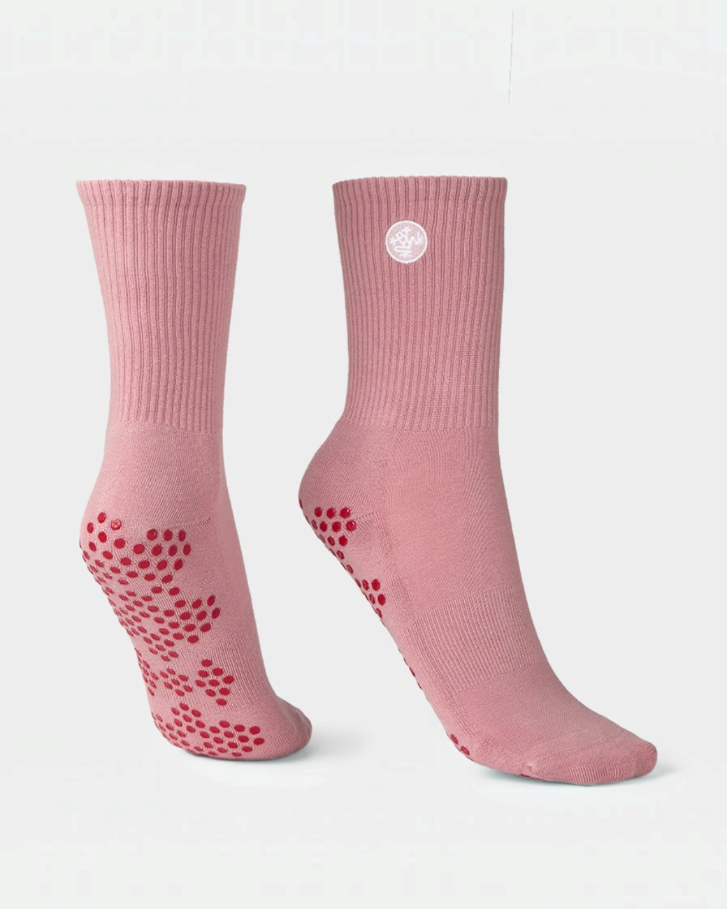 greenyogashop Equilibria Pilates Half Crew Socken in Blush mit rotem Silikon-Grip und Frosch-Logo