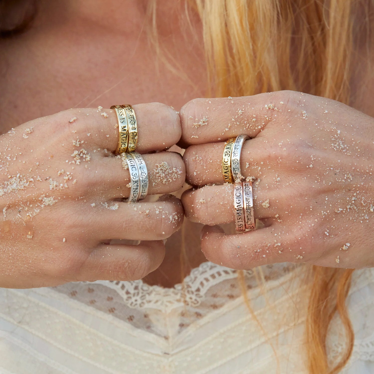 Mantra Wunschring-Doppel „Kindness is Magic“, Roségold