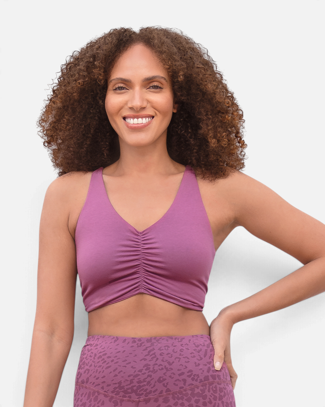 greenyogashop Carolina Tencel Yoga-BH in Mauve mit Raffung vorne und weichem Lyocell-Material