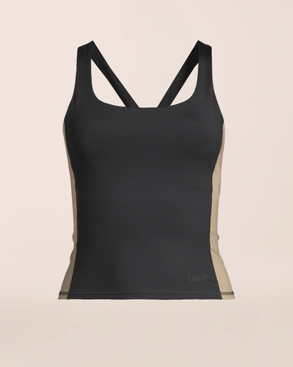 Shaped Block Built-in Bra Tank - Black