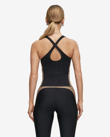 Shaped Block Built-in Bra Tank - Black