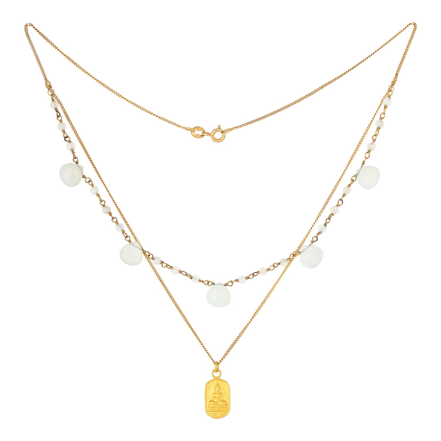 Glücksbringer Layering-Choker, Buddha &amp; Amazonit - Gold