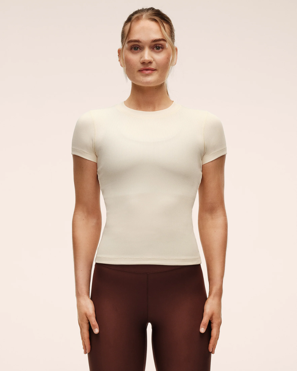 Casall Defined Rib Tee - Cream