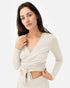 Amina Wrap Top Almond Milk – Model Front – Lotuscrafts