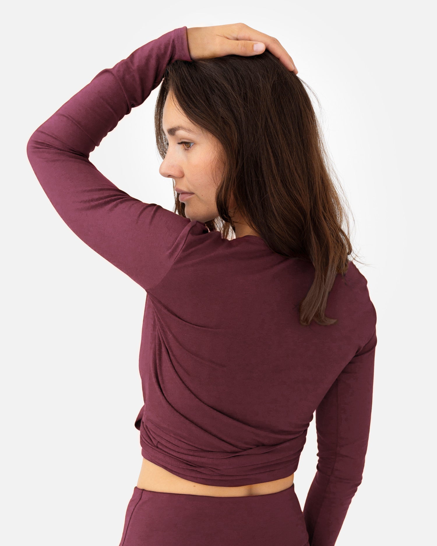 Amina Wrap Top Dark Cranberry – Model Back – Lotuscrafts