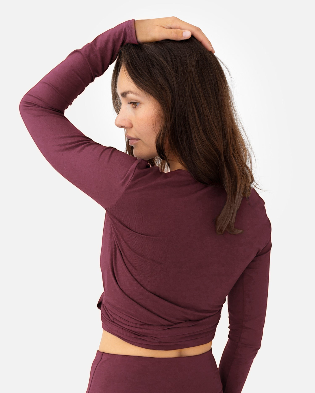 Amina Wrap Top Dark Cranberry – Model Back – Lotuscrafts