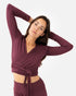 Amina Wrap Top Dark Cranberry – Model Front – Lotuscrafts