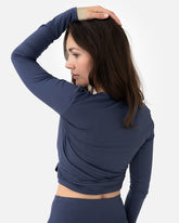 Amina Wrap Top Midnight Blue – Model Back – Lotuscrafts