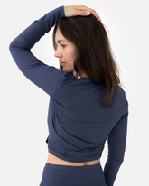 Amina Wrap Top Midnight Blue – Model Back – Lotuscrafts