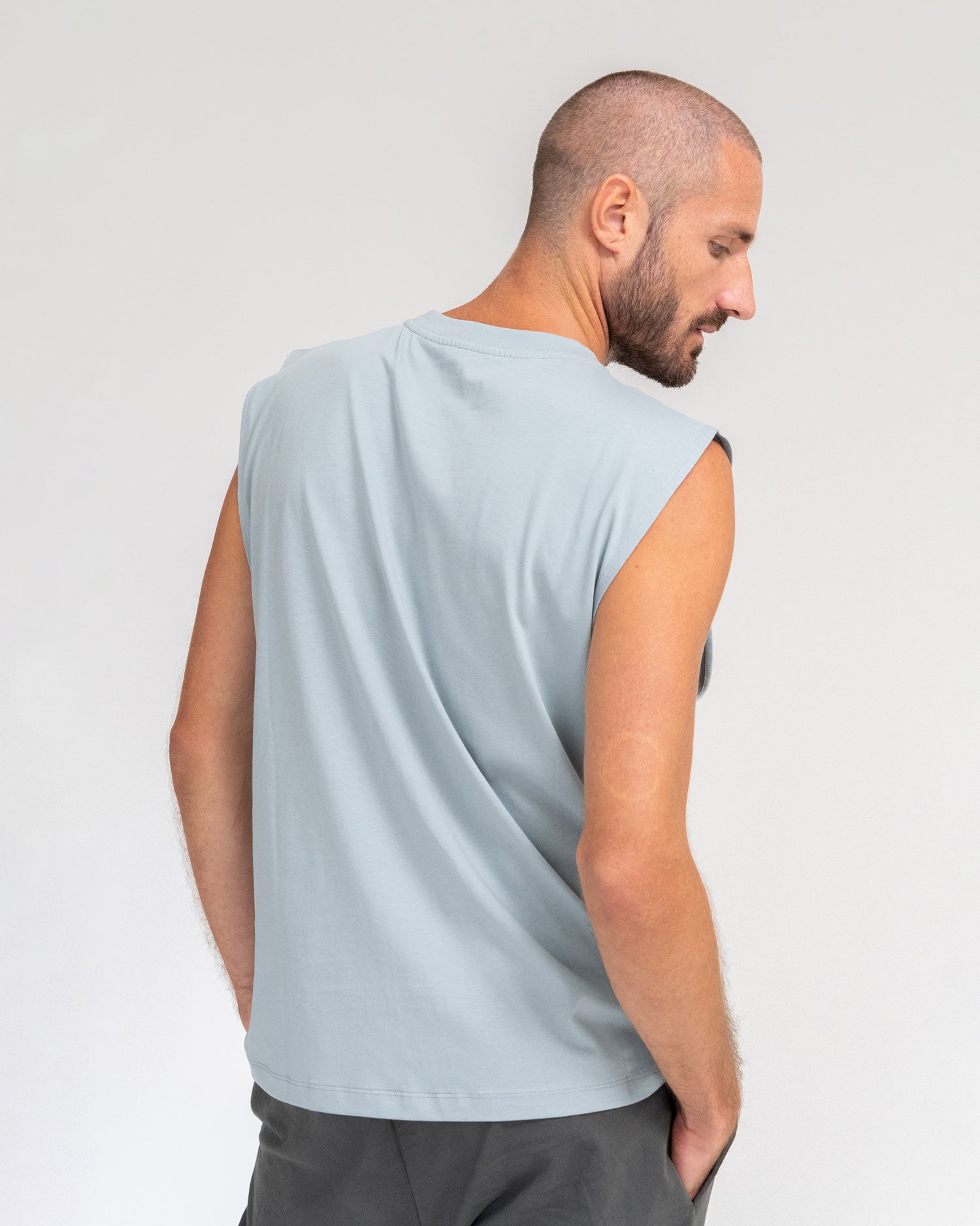 Stone Blue - Yoga Tank Top Model Shot Back