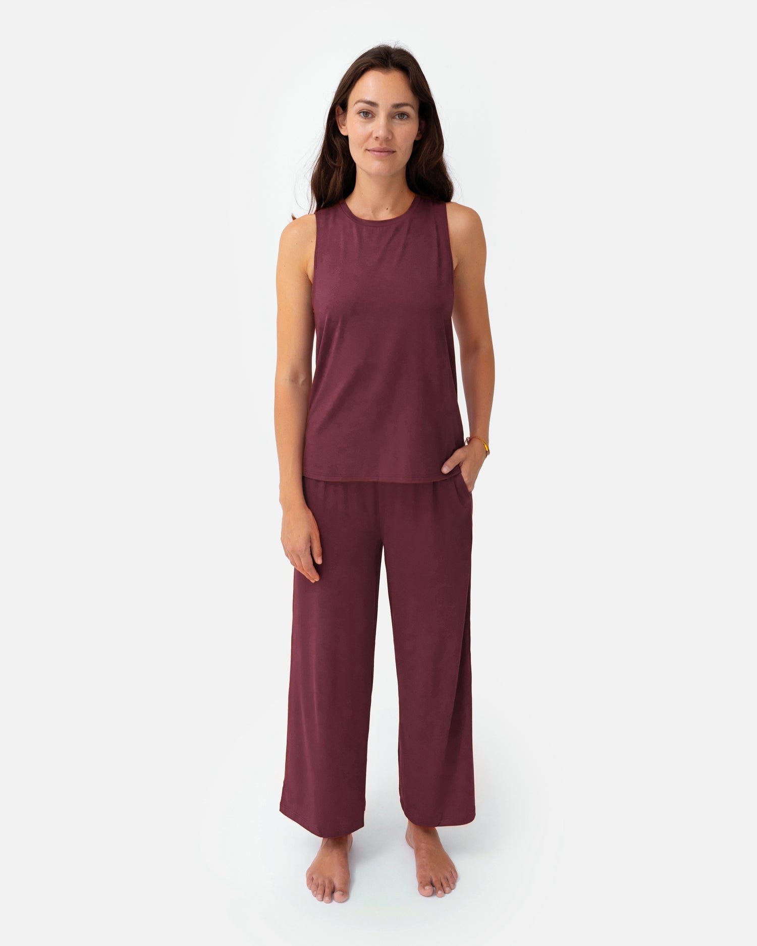 Naima Top Dark Cranberry – Model Full Shot – Lotuscrafts