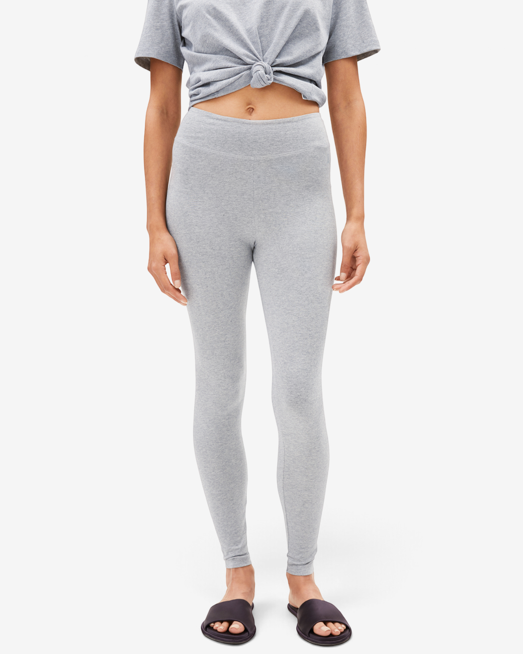 greenyogashop Leggings FARIBAA in Silber Melange aus Bio-Baumwolle mit elastischem Bund und Slim-Fit-Passform