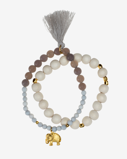 Handmala-Set, Indian Elephant Gold, Chalcedon &amp; Achat