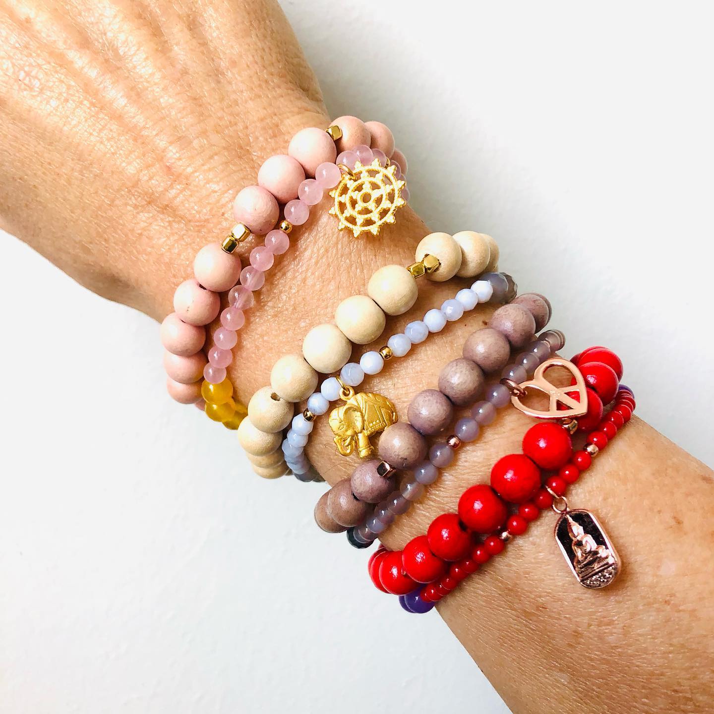 Handmala-Set, Indian Elephant Gold, Chalcedon &amp; Achat