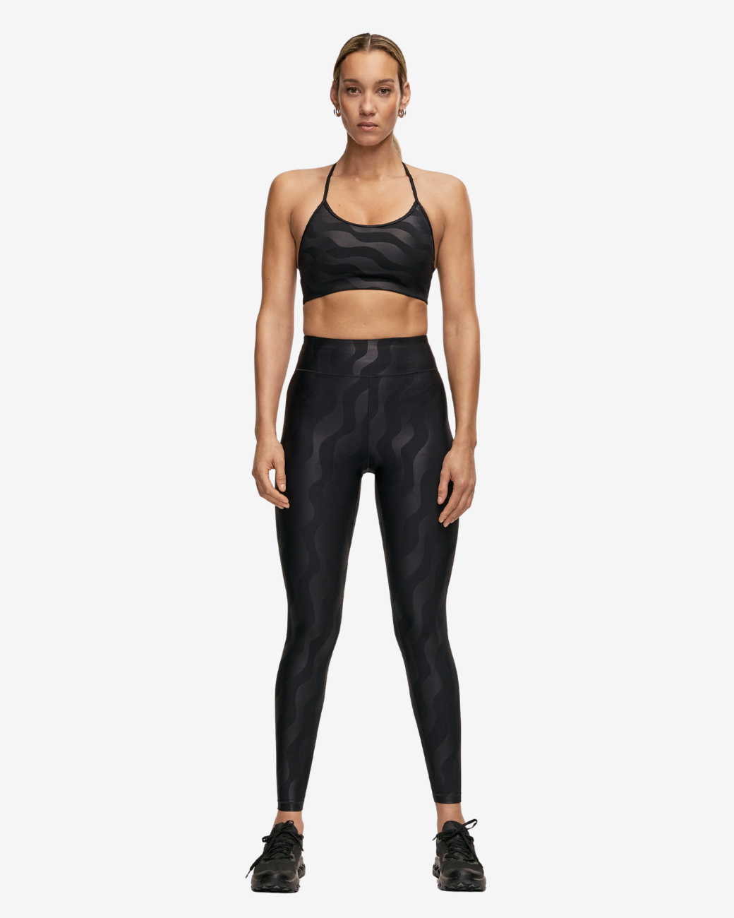 Heat Printed High Waist Leggings - Black Geo