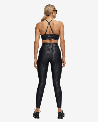 Heat Printed High Waist Leggings - Black Geo