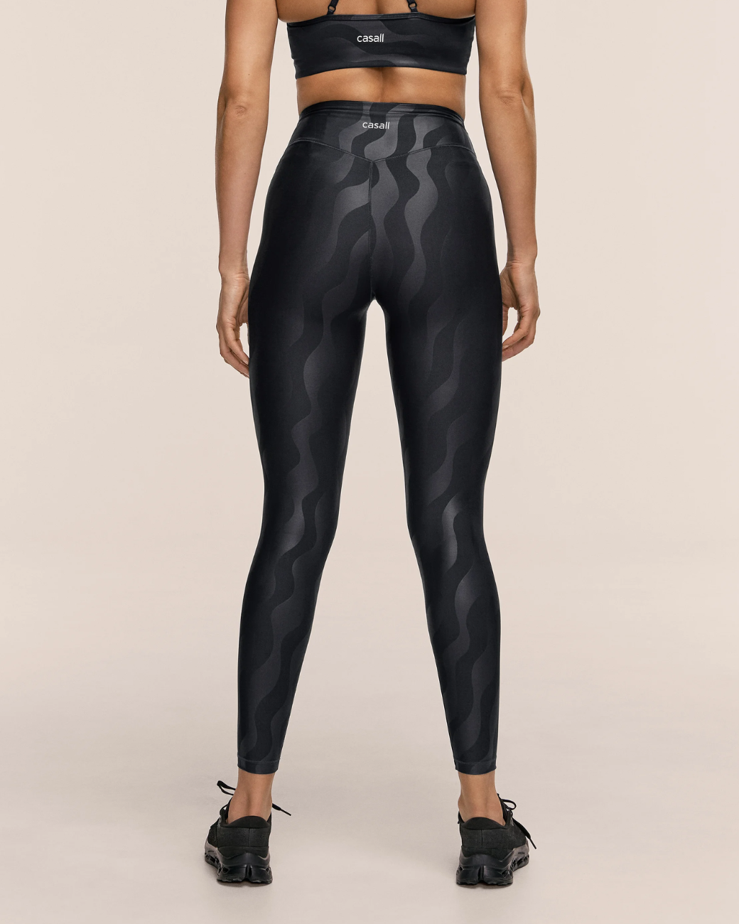 Heat Printed High Waist Leggings - Black Geo