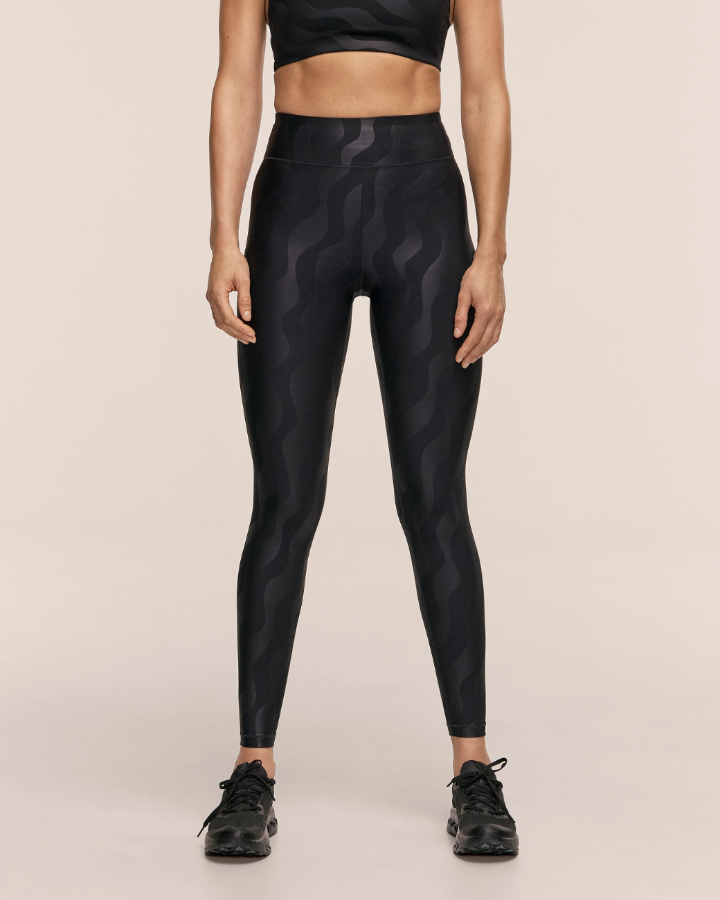 Heat Printed High Waist Leggings - Black Geo