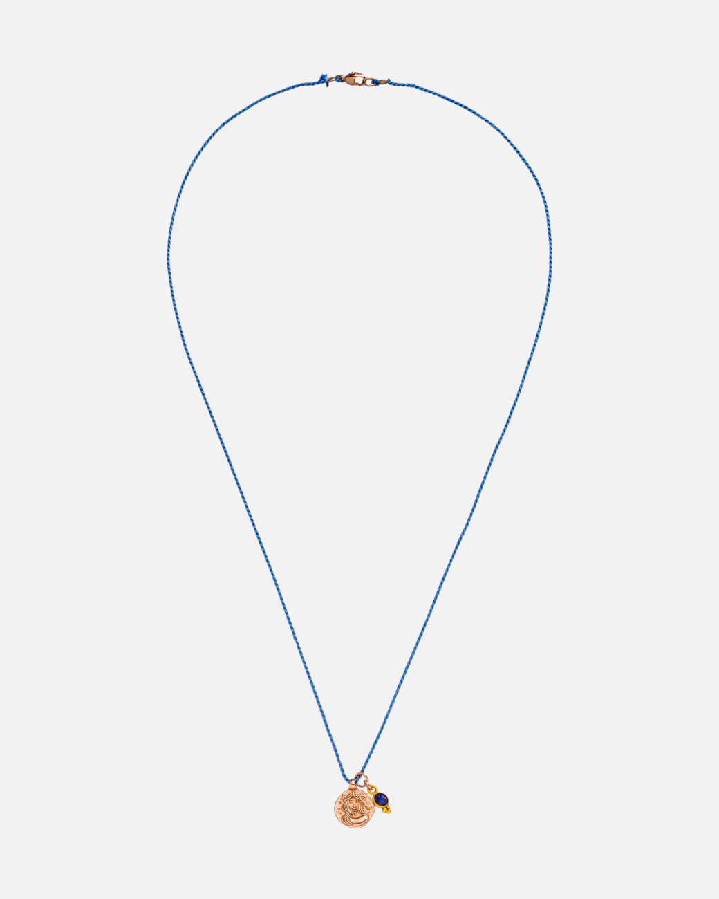 greenyogashop Sternzeichen Kette Jungfrau aus vergoldetem Sterlingsilber mit blauem Saphir an blauer Schnur