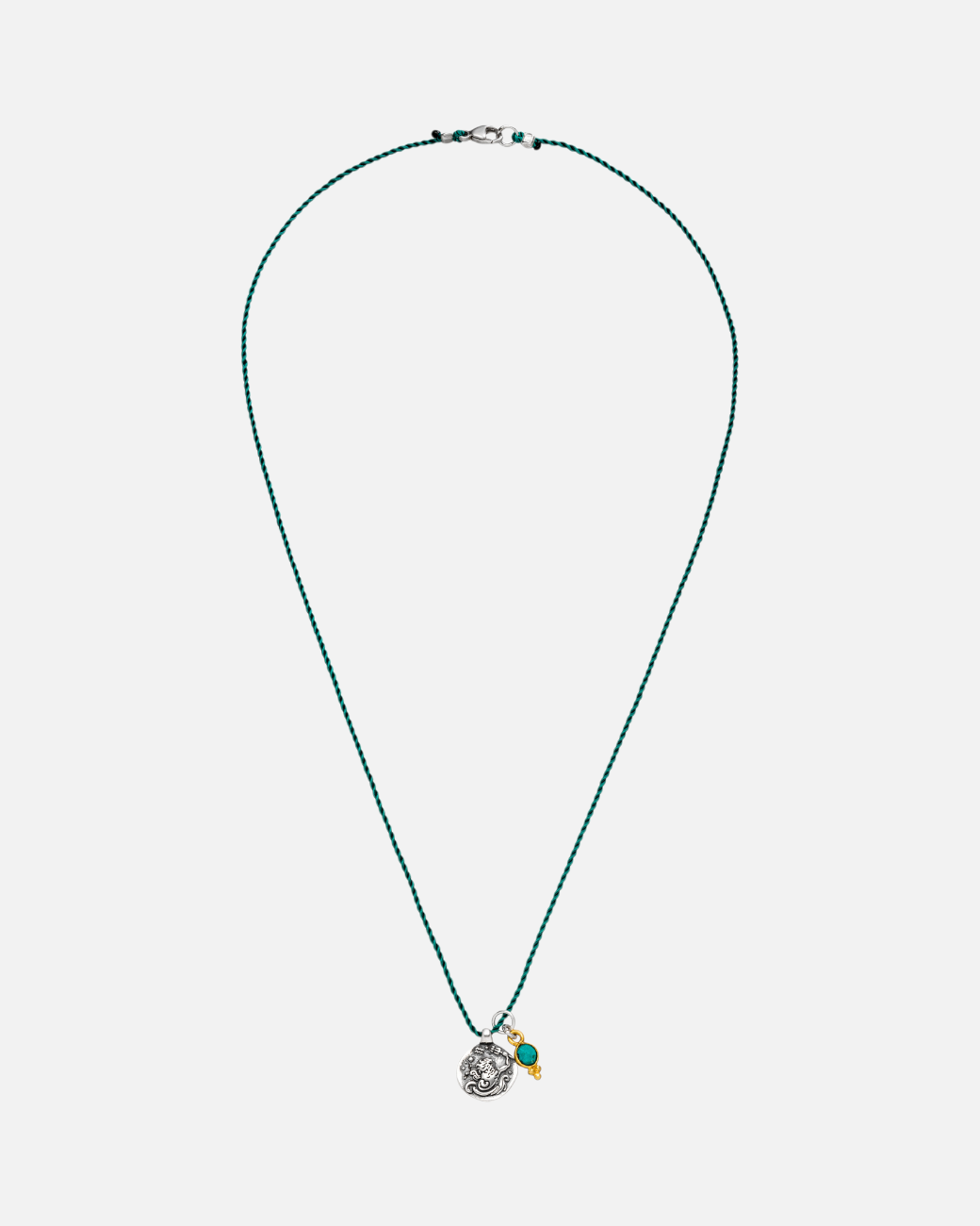 greenyogashop Sternzeichen Kette Wassermann mit silbernem Amulett, kleinem Türkis und grüner Schnur aus Hamburg