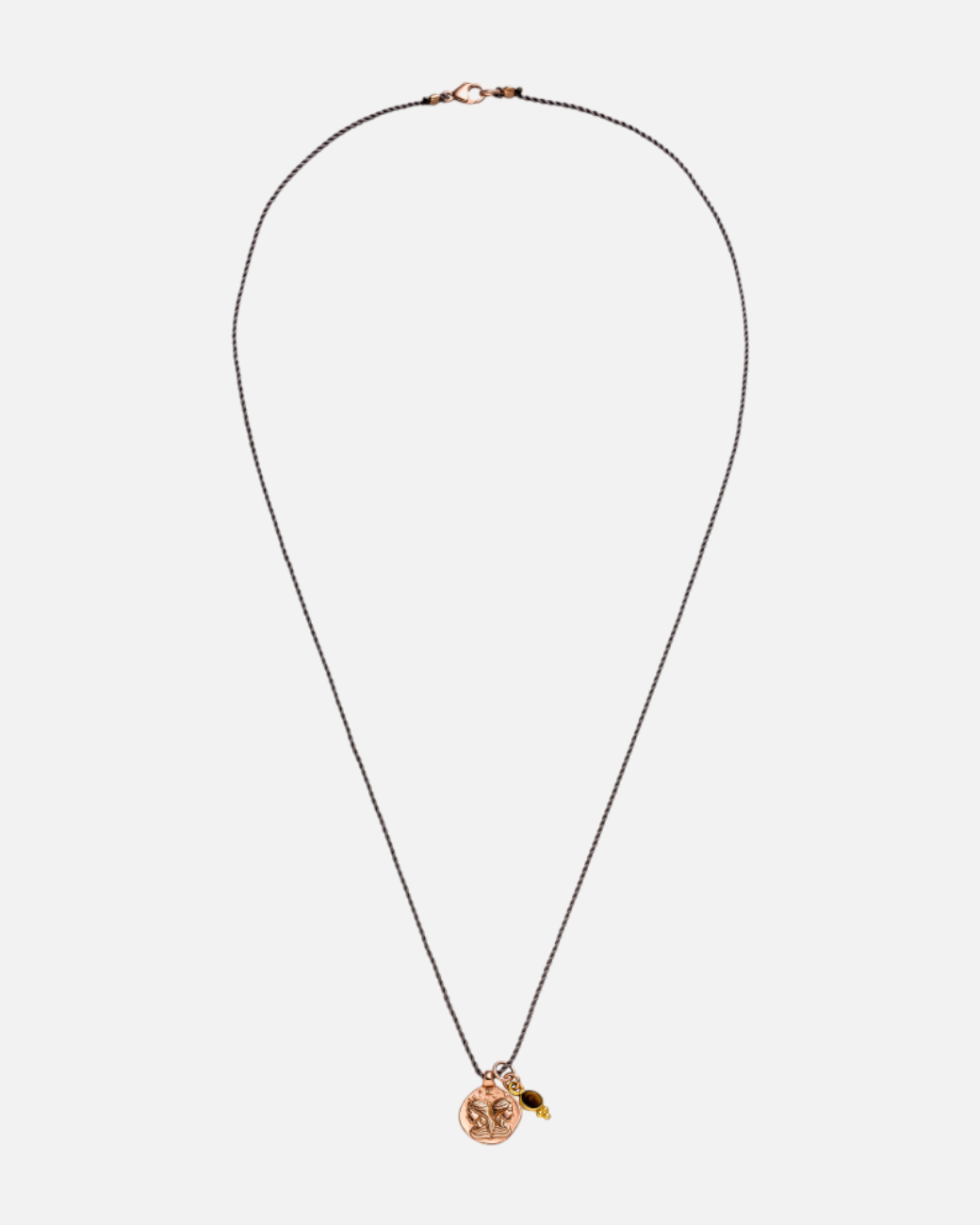 greenyogashop Sternzeichen Kette Zwillinge aus vergoldetem Sterlingsilber mit Tigerauge Anhänger an dunkler Schnur