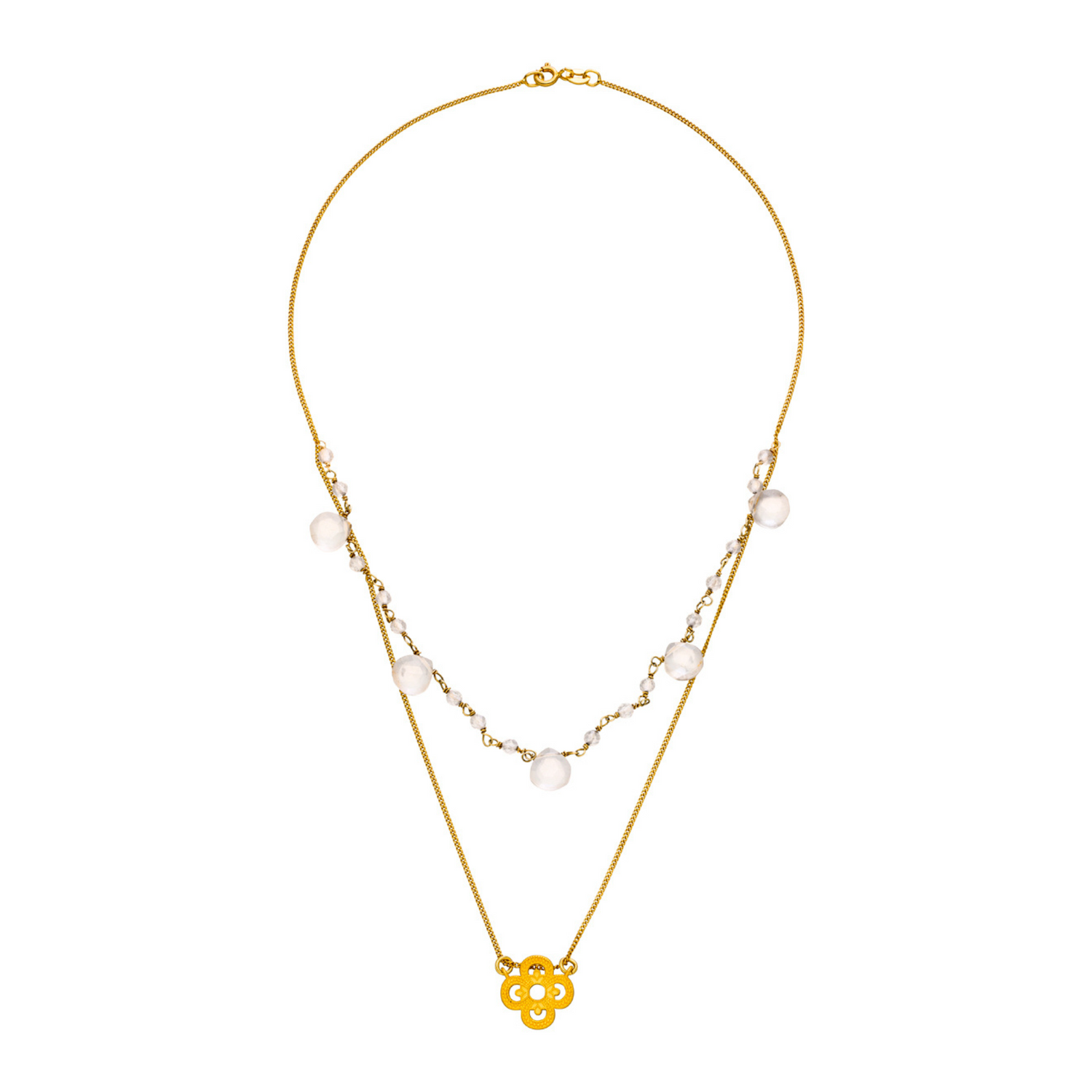 Glücksbringer Layering-Choker, Kleeblatt &amp; Bergkristall - Gold