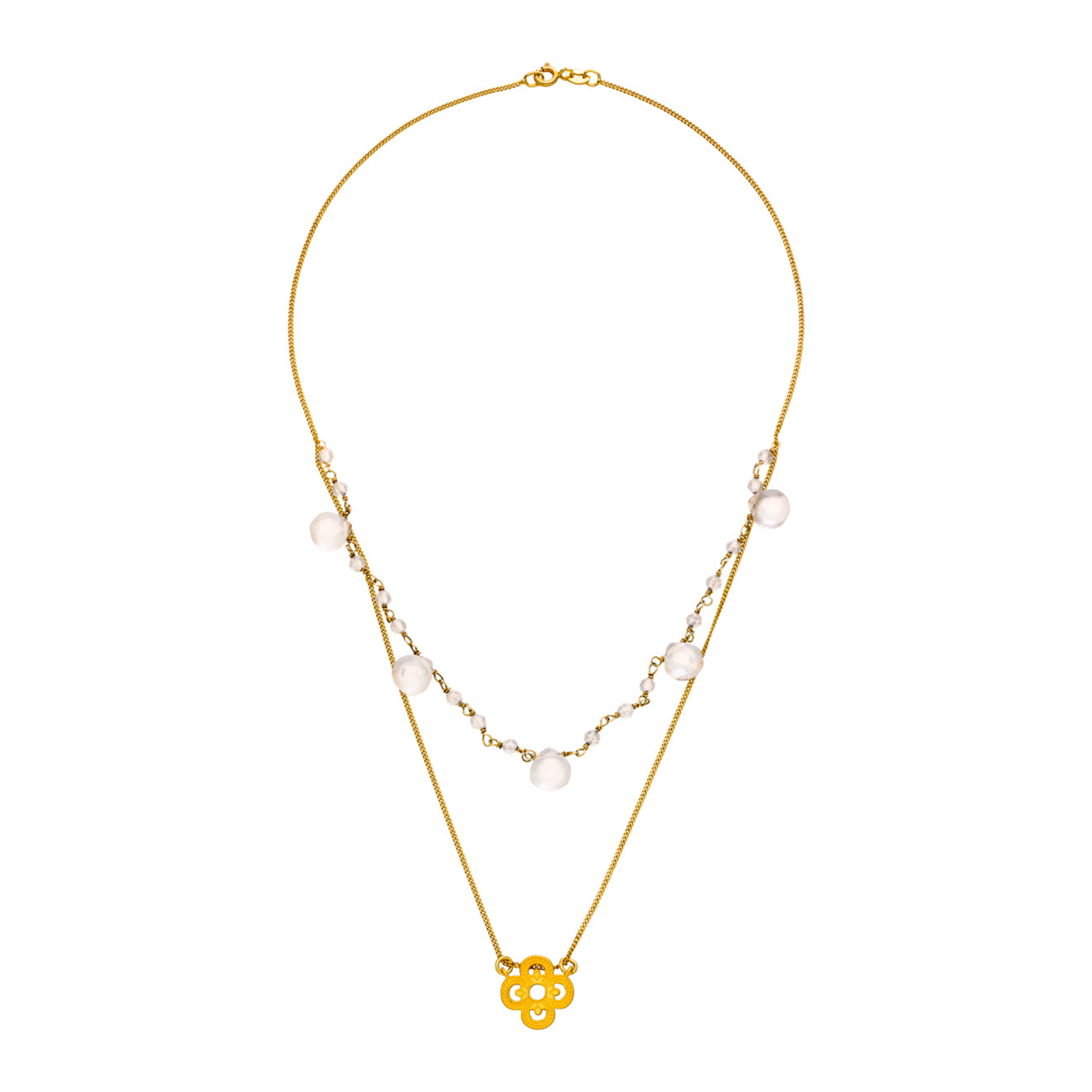 Glücksbringer Layering-Choker, Kleeblatt &amp; Bergkristall - Gold