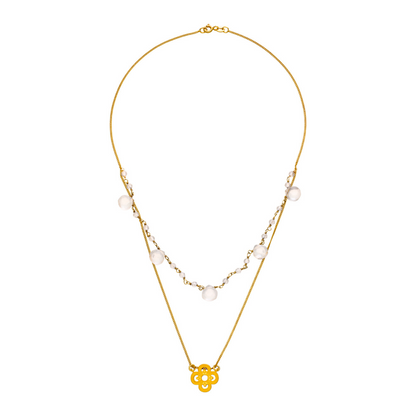 Glücksbringer Layering-Choker, Kleeblatt &amp; Bergkristall - Gold
