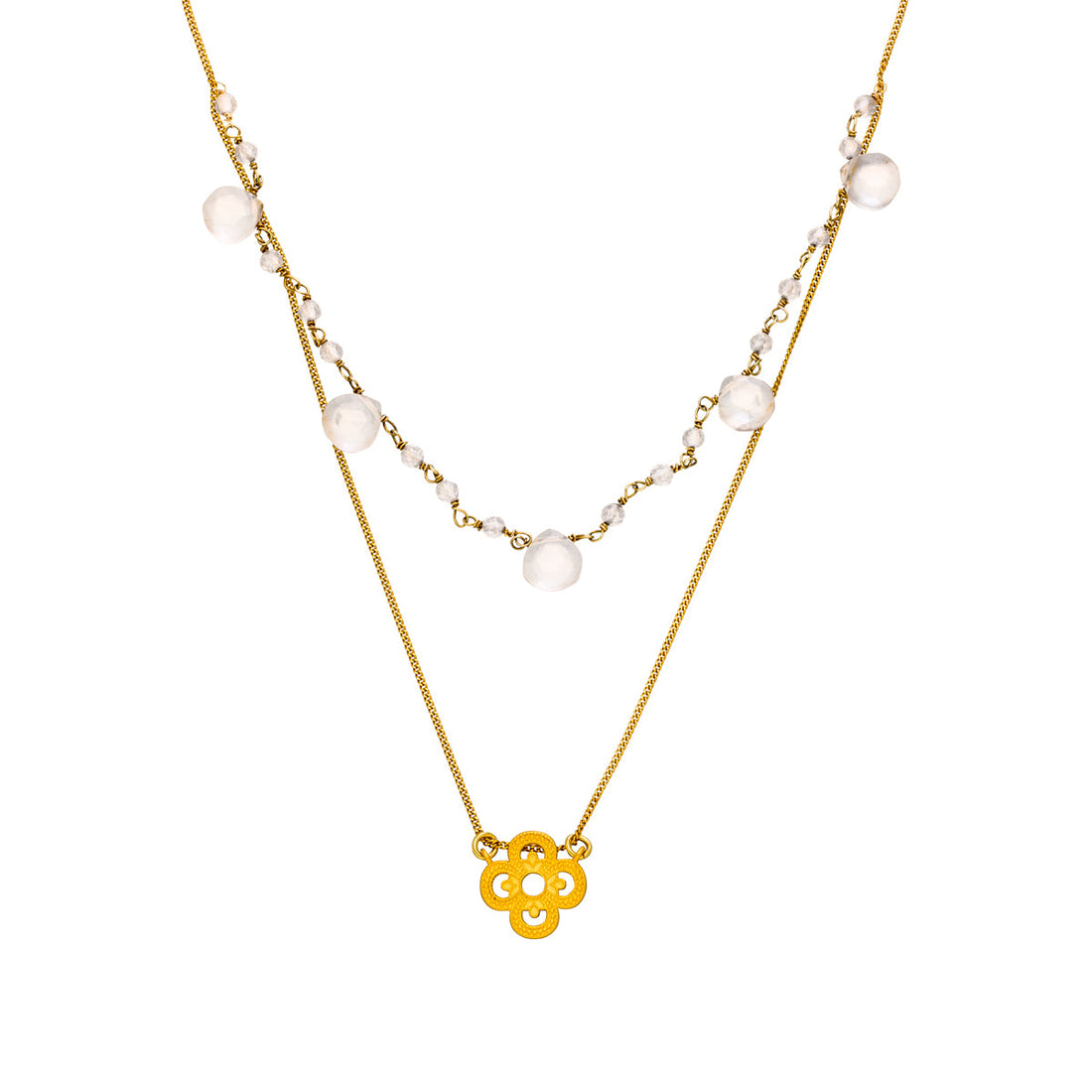 Glücksbringer Layering-Choker, Kleeblatt &amp; Bergkristall - Gold