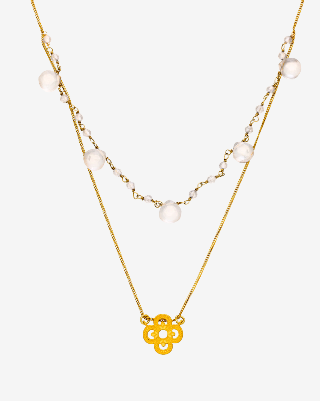 Glücksbringer Layering-Choker, Kleeblatt &amp; Bergkristall