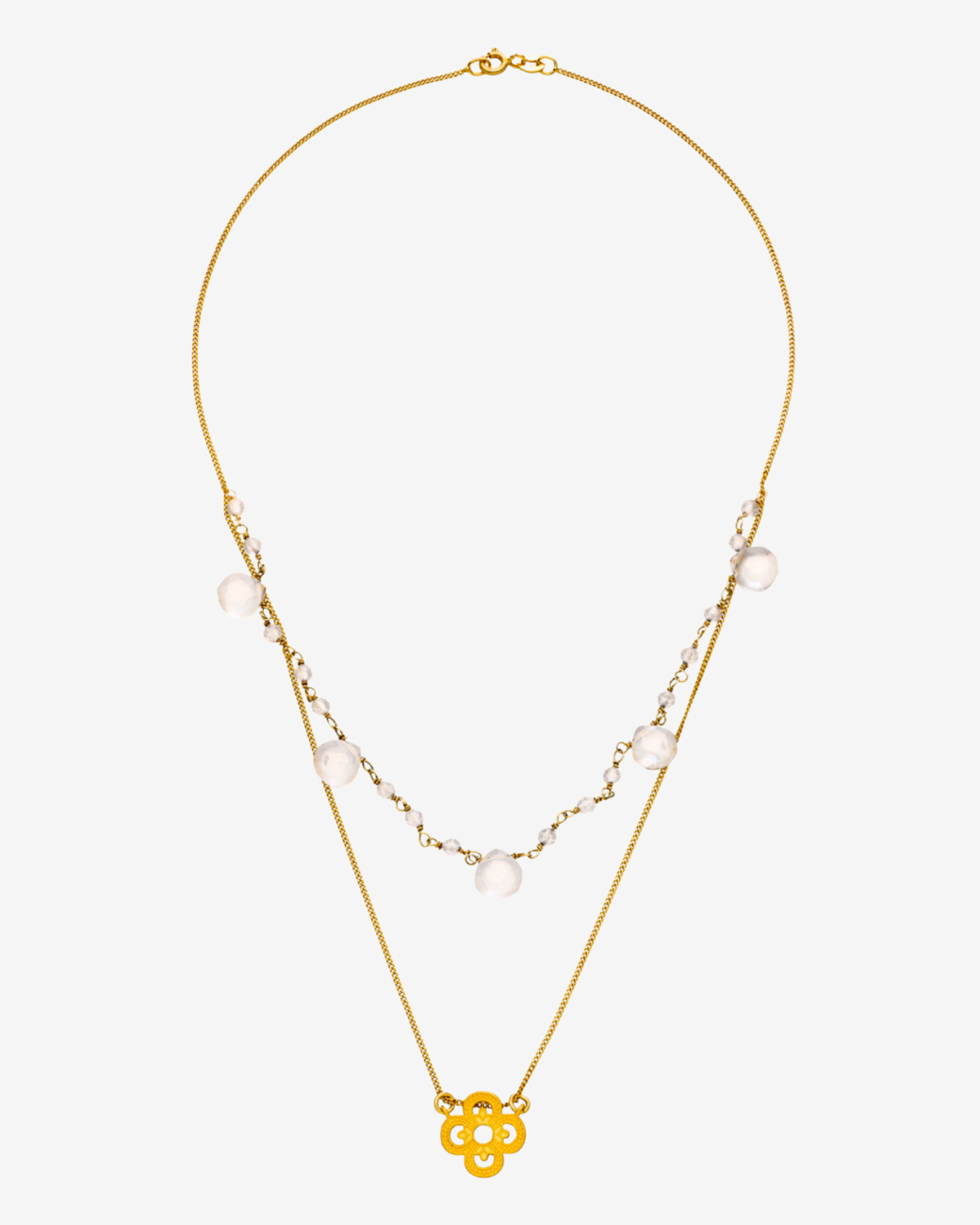 Glücksbringer Layering-Choker, Kleeblatt &amp; Bergkristall