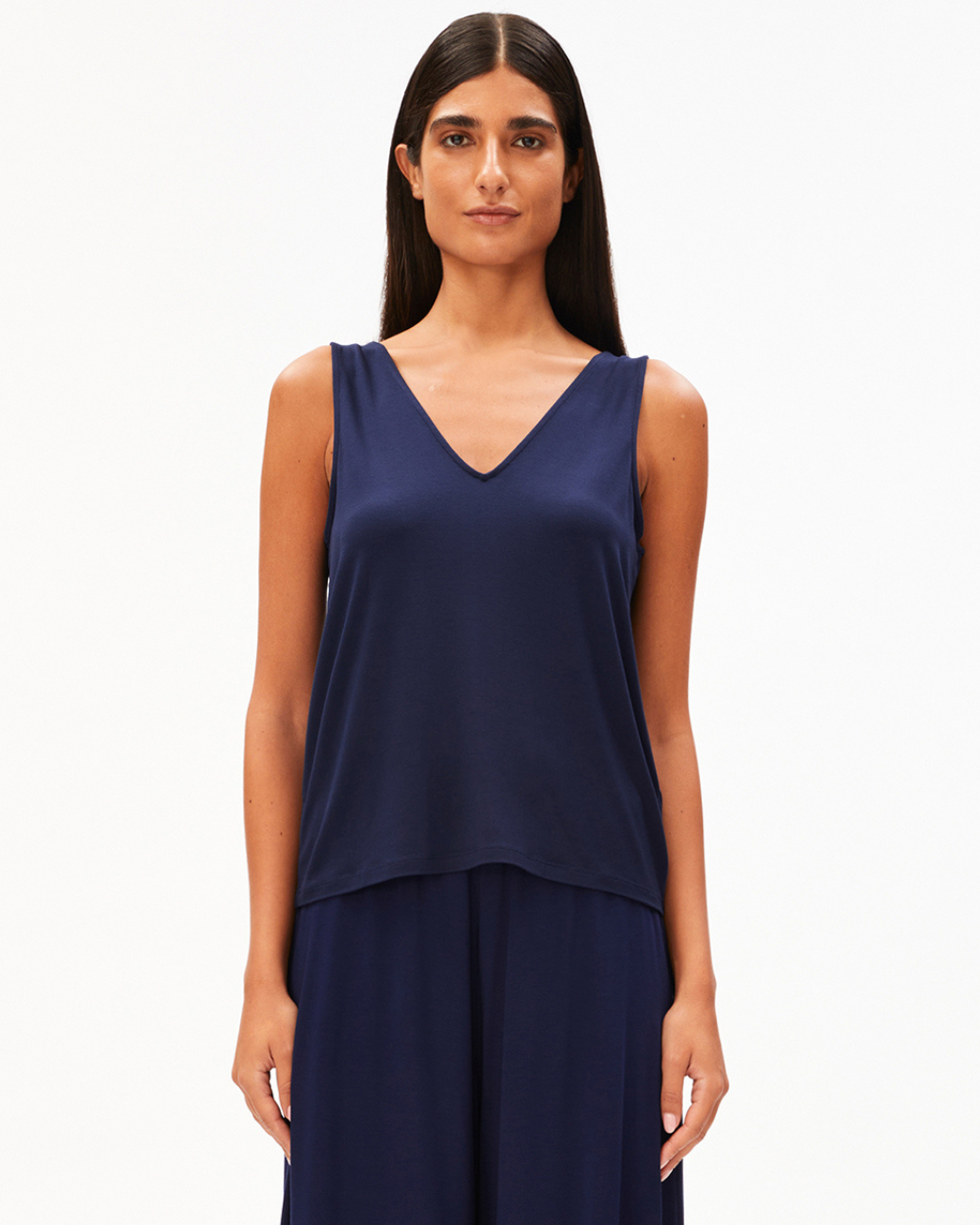 V-Neck Jersey Top - Tinted Navy