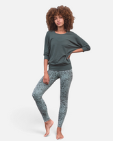 greenyogashop Leggings Susan in Aqua mit Animal-Print aus Bio-Baumwolle und Elasthan mit High-Rise Passform